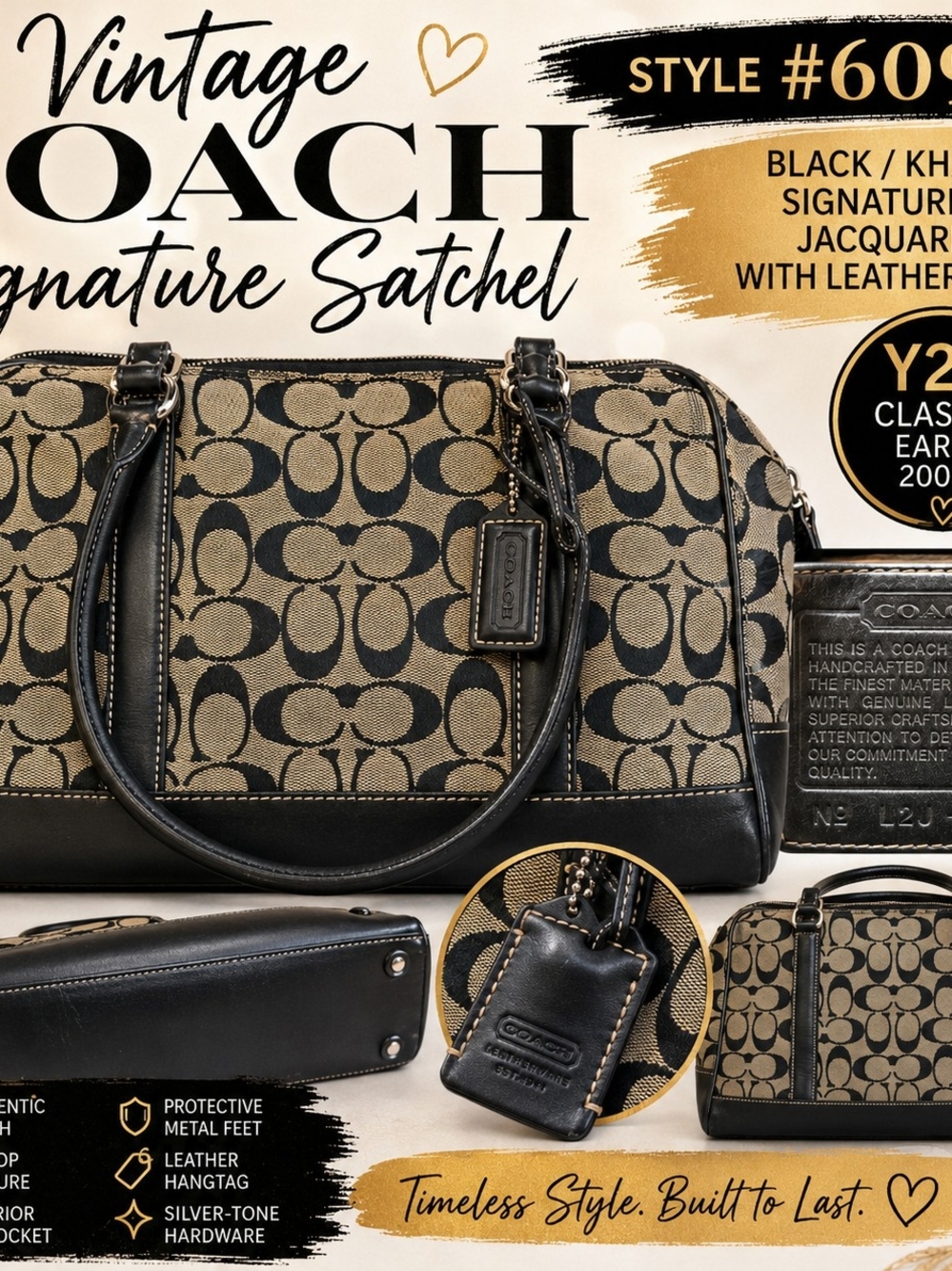 Coach Black & Khaki Signature Jacquard Satchel